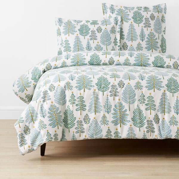 The Company Store Company Cotton Teal Yule Tree King Velvet Flannel Duvet Cover