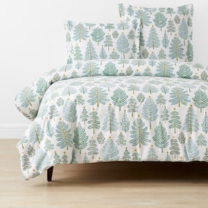 Company Cotton Teal Yule Tree Queen Velvet Flannel Duvet Cover