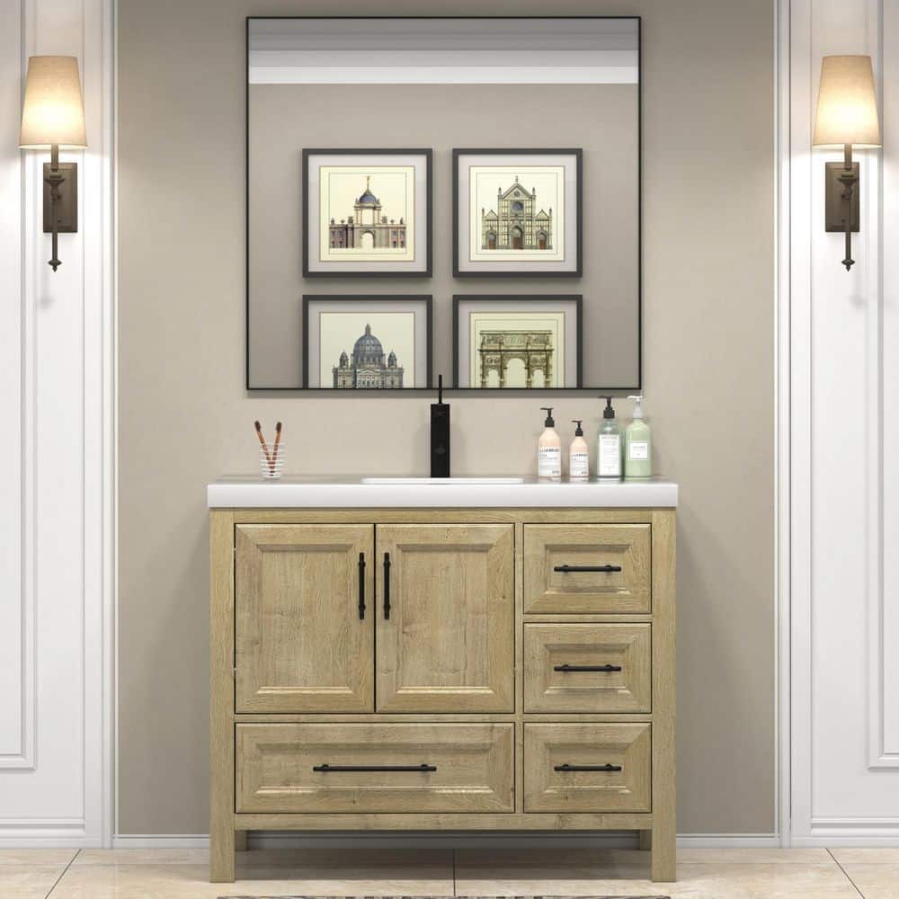 VIV 42 in. W x 20 in. D x 35 in. H Single Sink Freestanding Bath Vanity in Teak Oak with White Acrylic Top price history on PriceWatchPro