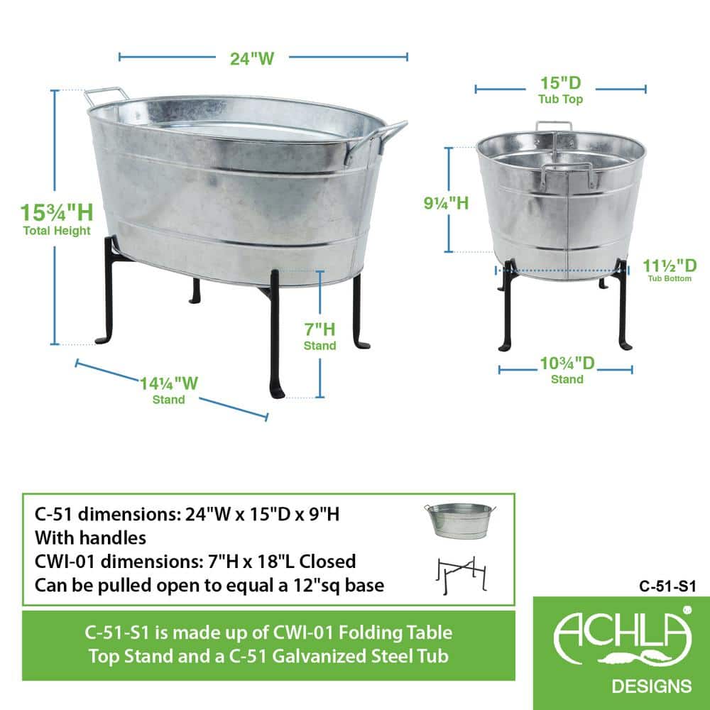 24" Galvanized Steel Oval Tub with Folding Stand