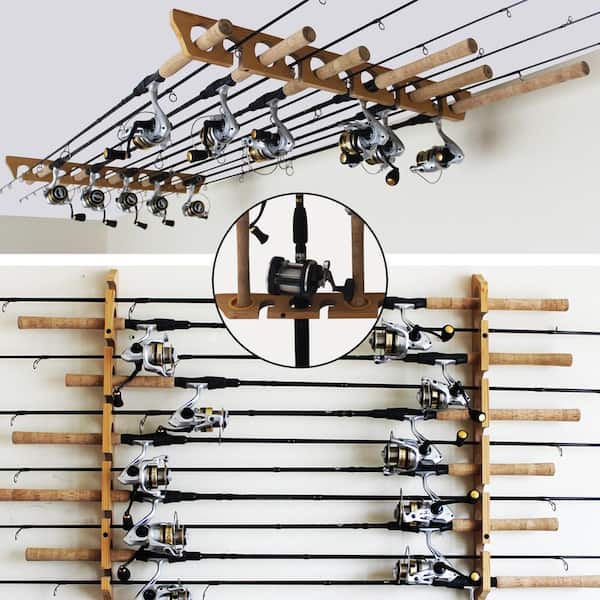 2 Pair Fishing Rod Rack Ceiling or Wall Mount 6-Rods Pole Holder