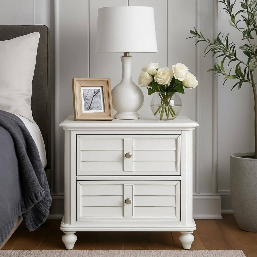 Benjara Kyna White 2-Drawer 18 in. W Nightstand BM340878 - The