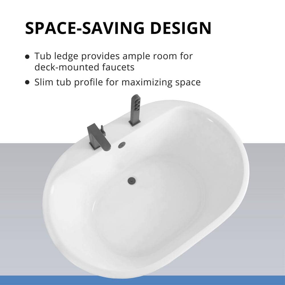 Elegant White Acrylic Freestanding Soaking Bathtub, 60" x 42"