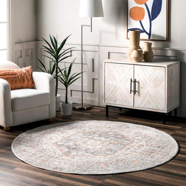 Jacquie Vintage Floral Silver 6 ft. x 6 ft. Area Rug