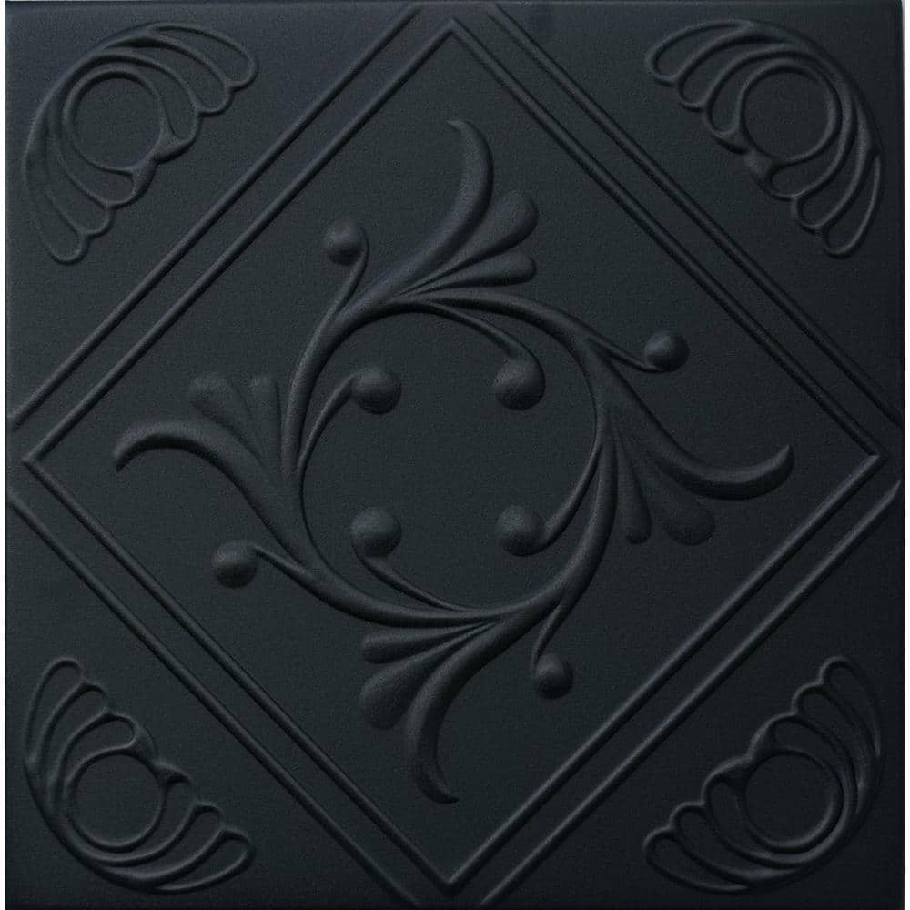 Diamond Wreath Black Matte 1.6 ft. x 1.6 ft. Glue Up Foam Ceiling Tile (21.
