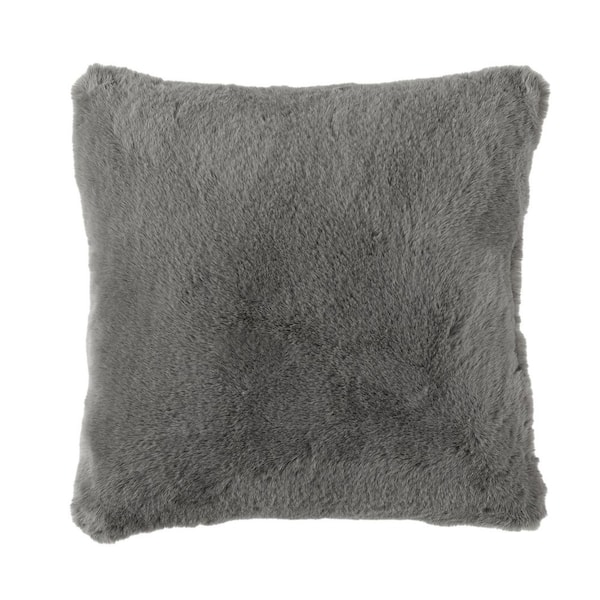 Home Decorators Collection Piper Dark Grey Faux Rabbit Fur 20 in. x 20 in. Square Throw Pillow