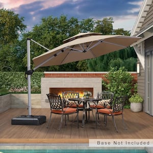 11 ft. Sunbrella All-aluminum Octagon 360° Rotation Silvery Color Cantilever Outdoor Patio Umbrella in Beige