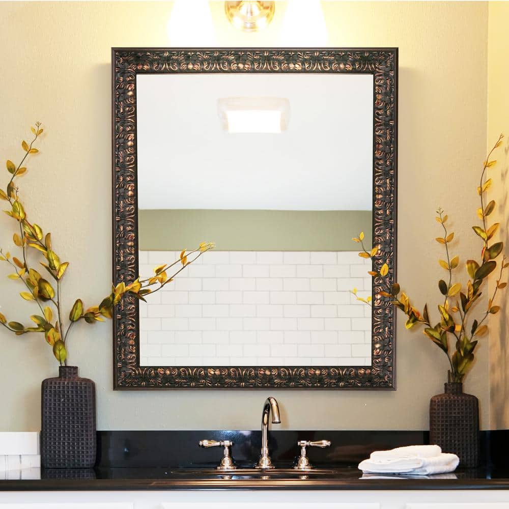 Elegant Rectangular 34.5" Bronze and Silver Ornate Mirror
