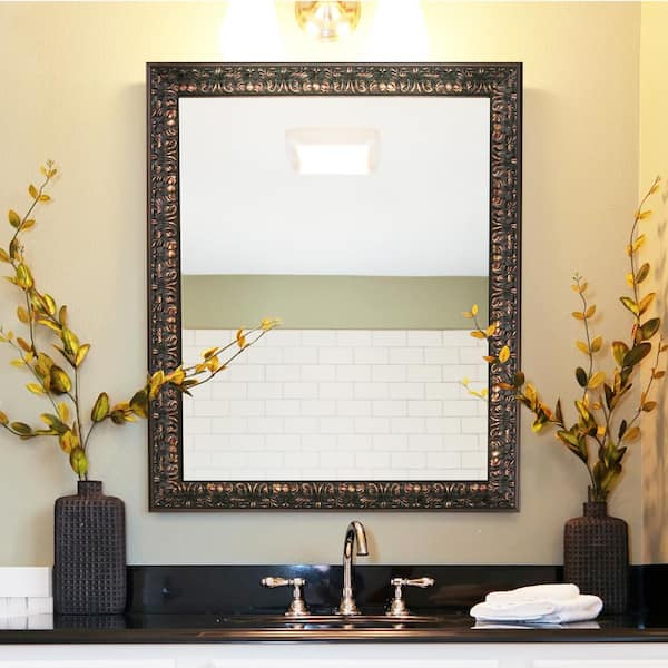 Deco Mirror 29 in. W x 35 in. H Framed Rectangular Beveled Edge Bathroom Vanity Mirror in Bronze