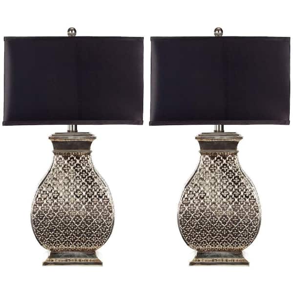 SAFAVIEH Malaga 30 in. Antique Silver Hammered Metal Table Lamp with Satin  Black Shade (Set of 2) LIT4064A-SET2 - The Home Depot
