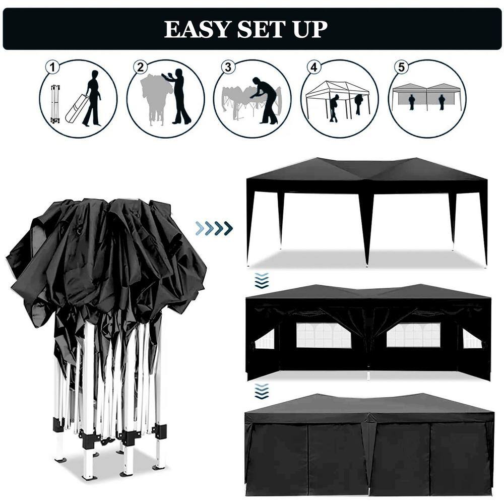 10x20 Black Waterproof Pop Up Canopy Tent with Sidewalls