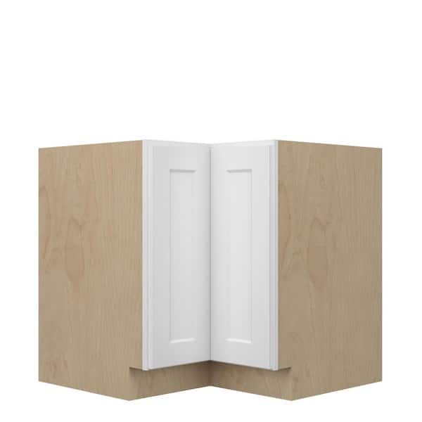 Unbranded Norfolk Shaker 36 in. W x 34.5 in. H x 24 in. D in Painted White Plywood Assembled Corner Lazy Susan Base-Left