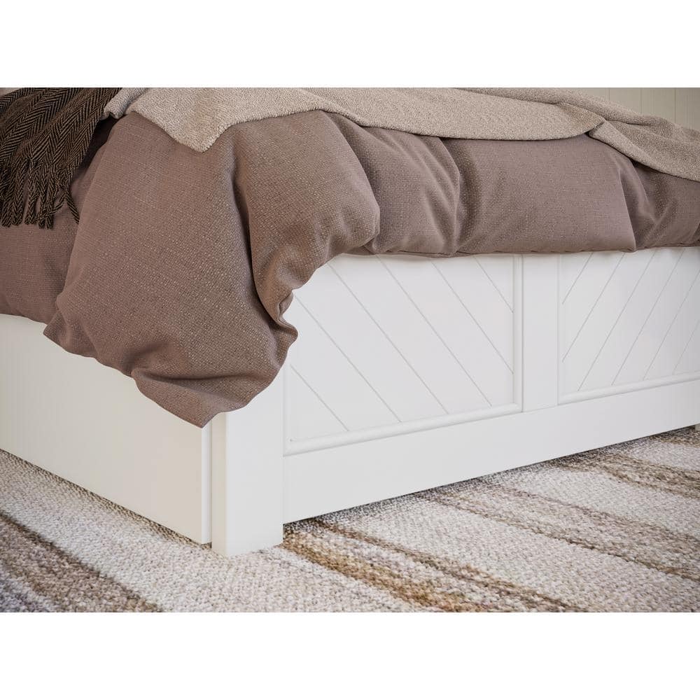 White Twin XL Wood Platform Bed with Trundle and Headboard