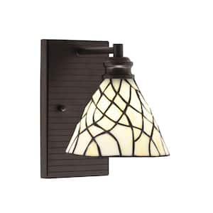 Albany 1-Light Espresso 7 in. Wall Sconce with Sandhill Art Glass Shade