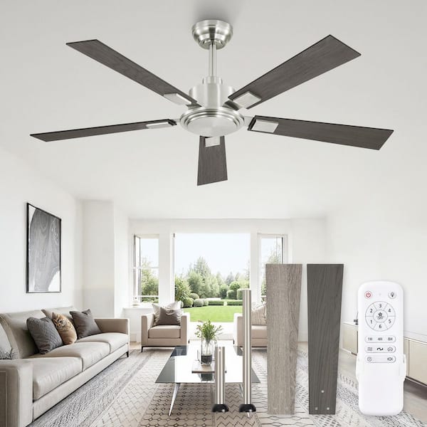 52 in. Indoor/Outdoor Brushed Nickel Reversible Downrod Mount No Light Ceiling Fan with DC Motor,Remote Control Included