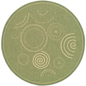 Courtyard Olive/Natural 7 ft. x 7 ft. Round Border Indoor/Outdoor Patio  Area Rug