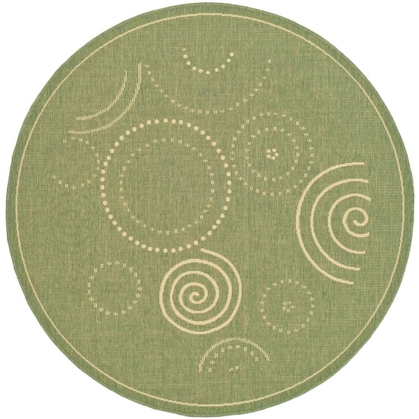 SAFAVIEH Courtyard Olive/Natural 7 ft. x 7 ft. Round Border Indoor/Outdoor Patio  Area Rug