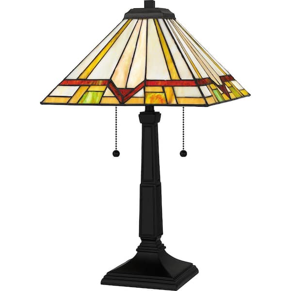 Quoizel Frederick 23 in. Matte Black Table Lamp with Multicolor Art Glass Shade