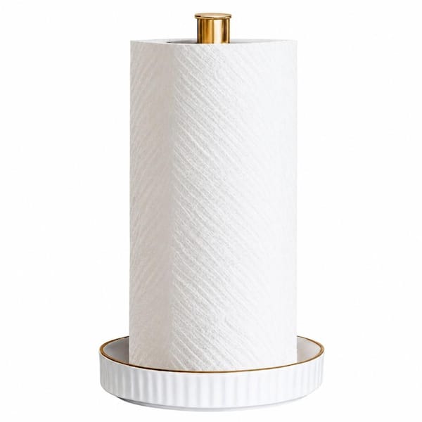 Gold Ceramic Base Paper Towel Holder Countertop Stand 7 in Diameter x 12.5 in Height, Stable and Elegant