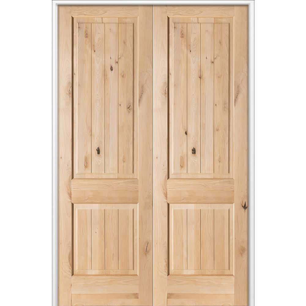 56 in. x 96 in. Knotty Alder 2-Panel V-Groove Solid Wood Both-Active Unfinished Wood Double Prehung Interior Door price history on PriceWatchPro