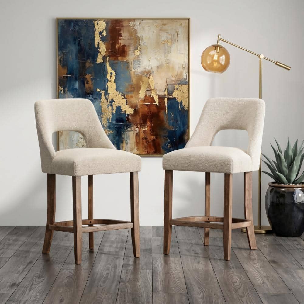 26 Inch Beige Counter Height Bar Stools Set of 2 Solid Wood Legs for Dining Room Bar price history on PriceWatchPro