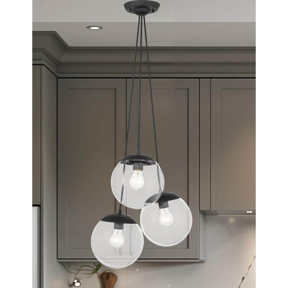 Auresa 17.88" Black Coal 3-Light Pendant with Clear Glass Shade