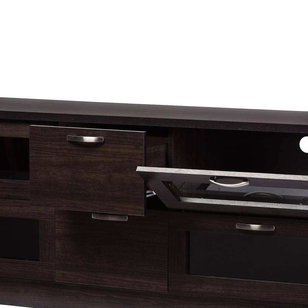 Adelino Dark Brown MDF TV Cabinet with Glass Doors