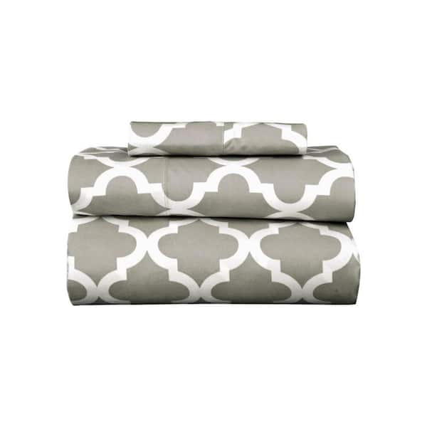HomeRoots 3-Piece Beige and White Novelty Microfiber Twin XL Sheet Set