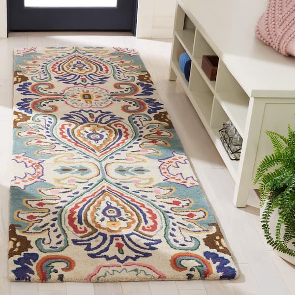 Bella 2 ft. x 13 ft. Ivory/Teal Floral Runner Rug