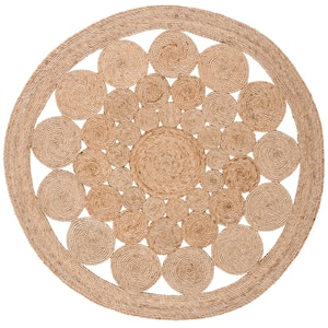 Natural Fiber Beige 7 ft. x 7 ft. Solid Color Round Area Rug