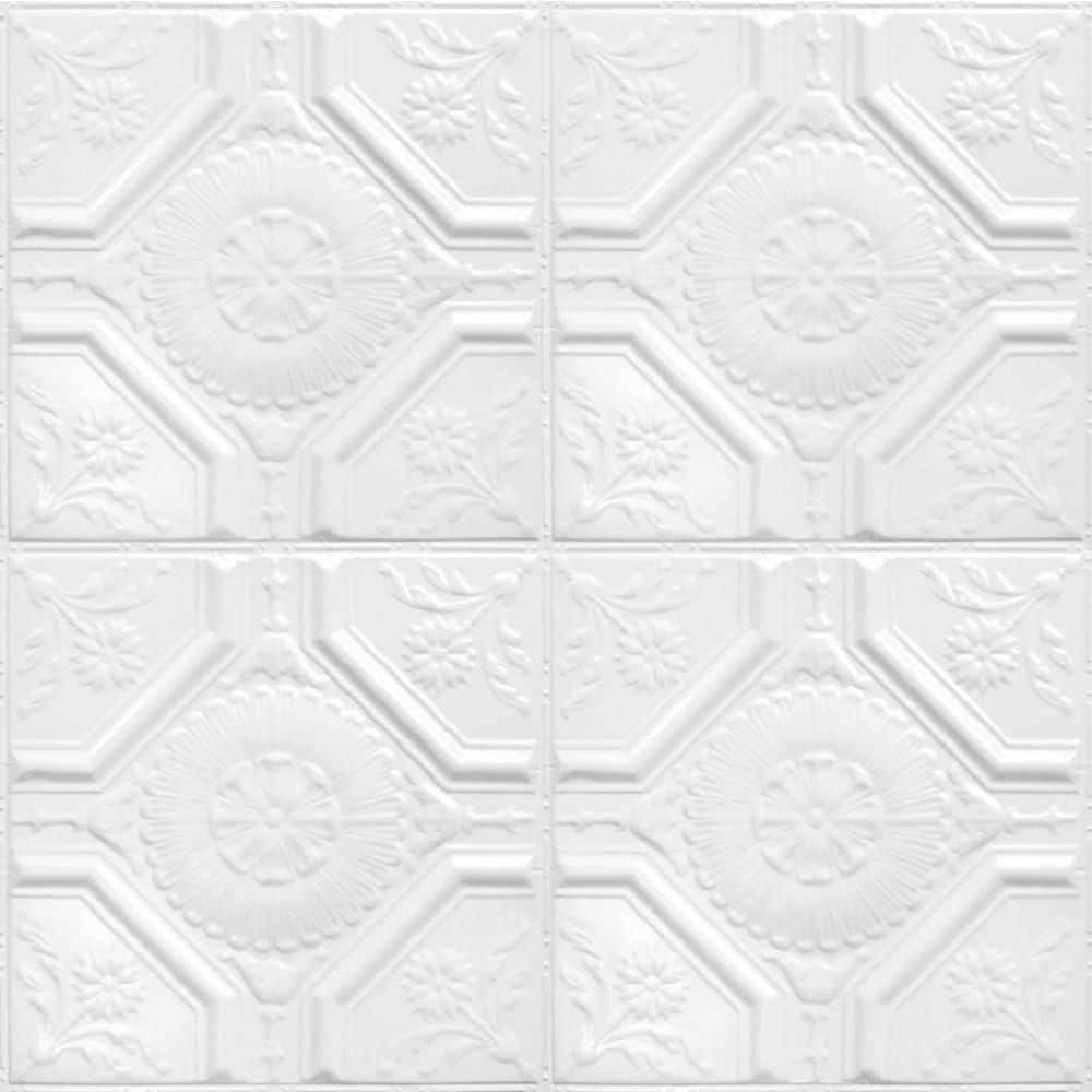 Gloss White Floral Pattern Tin Ceiling Tile Pack