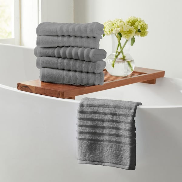 FRESHFOLDS Mid Grey Premium Cotton Ribbed Textured 6-Pack Hand Towel Set
