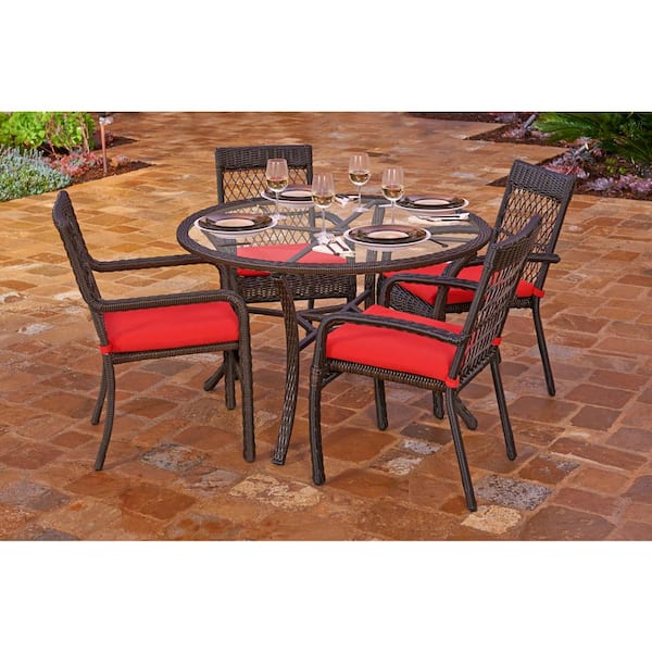 Northcape 5 Piece Beacon Cappuccino Weave Resin Wicker Outdoor Chair And Dining Table Set With Solid Red Cushions 31523231 The Home Depot Northcape 5 Piece Beacon Cappuccino, North Cape Outdoor Furniture