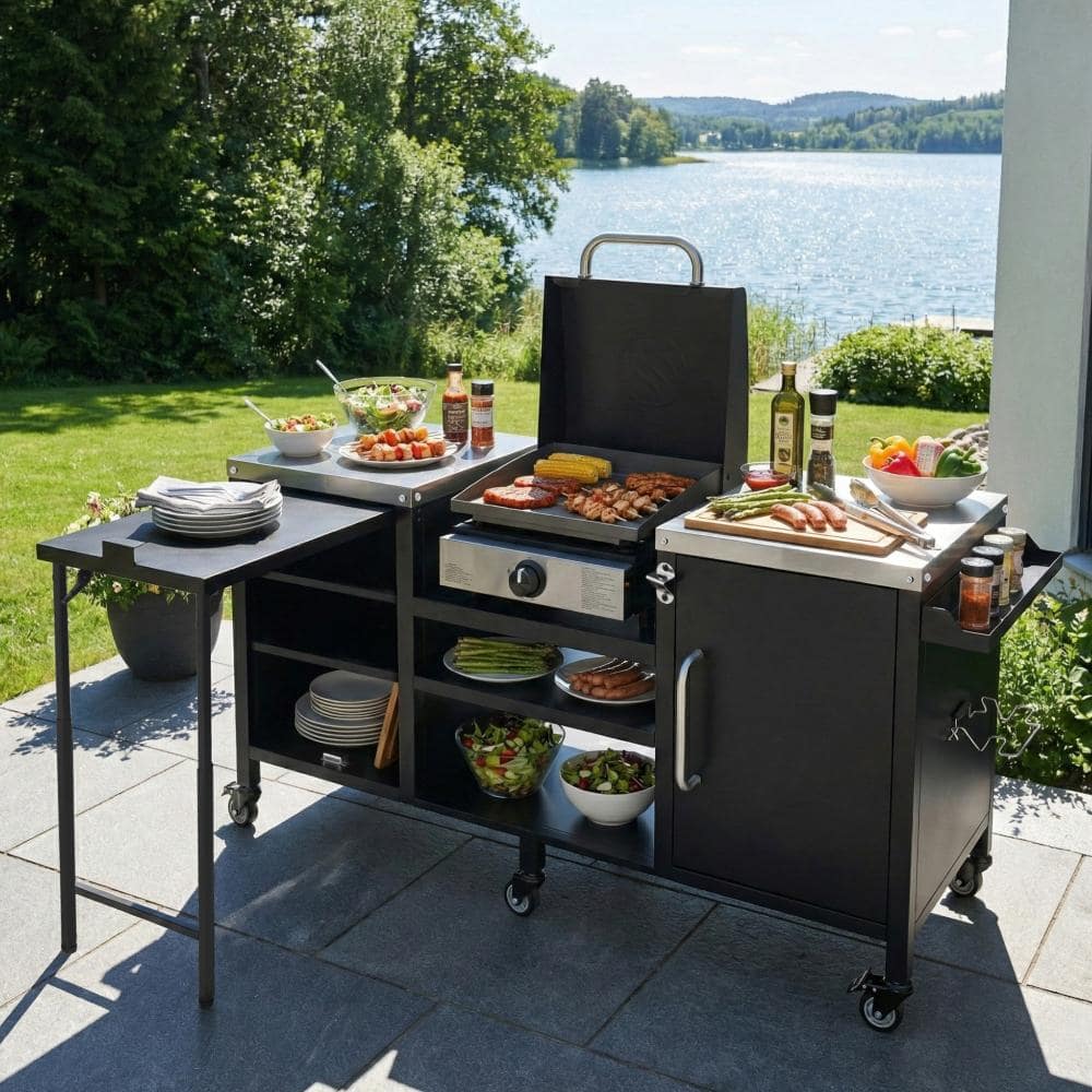 SUNRINX 72.4 in. Outdoor Kitchen Island, Grill Cart for Big Green