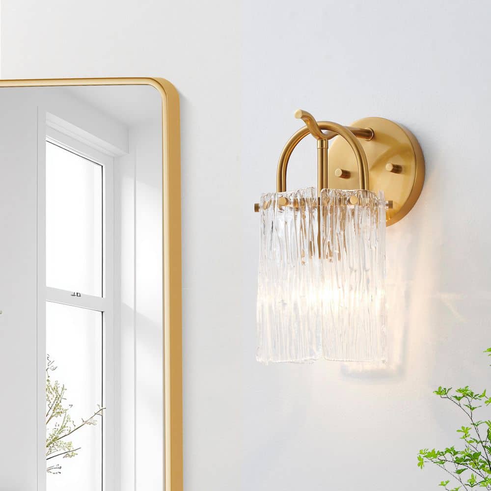 1-Light Plated Brushed Gold Wall Sconce with Textured Glass Shade price history on PriceWatchPro