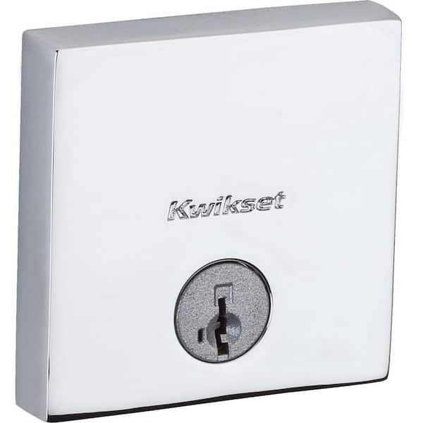 Kwikset 258 Downtown Polished Chrome Square Single-Cylinder Low Profile Deadbolt Featuring SmartKey Security