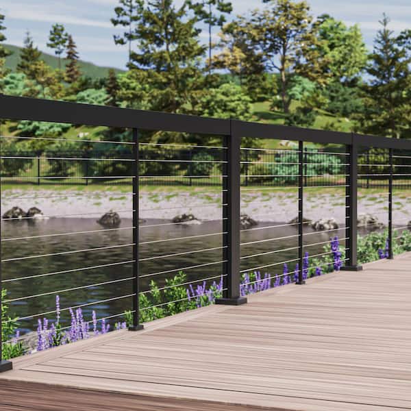 Elevation Aluminum 2 in. x 4 in. x 42 in. Matte Black Line Mid Post for Cable Railing System