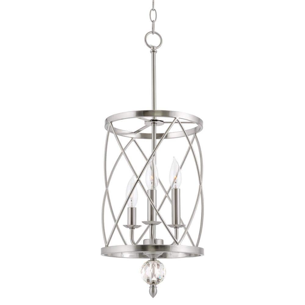 Elegant Brushed Nickel 3-Light Crystal Cage Pendant Chandelier