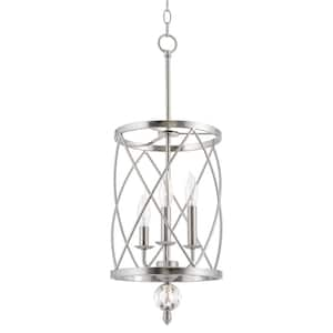 Eleanor 60-Watt 3-Light Brushed Nickel Modern Chandelier with Brushed Nickel Shade, No Bulb Included