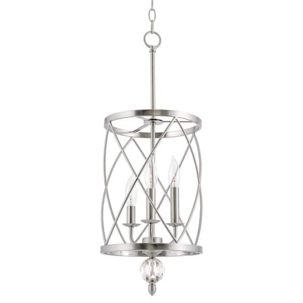 Eleanor 60-Watt 3-Light Brushed Nickel Modern Chandelier with Brushed Nickel Shade, No Bulb Included