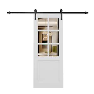 32 in. x 80 in. 6 Lite Tempered Clear Glass White Primed MDF Sliding Barn Door with Hardware Kit