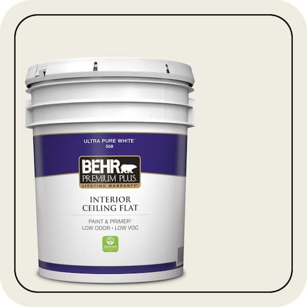 5 gal. #GR-W09 Snowfall White Ceiling Flat Interior Paint & Primer