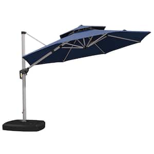 11 ft. Sunbrella Aluminum Octagon 360° Rotation Silvery Cantilever Patio Umbrella With Wheels Base, Navy Blue