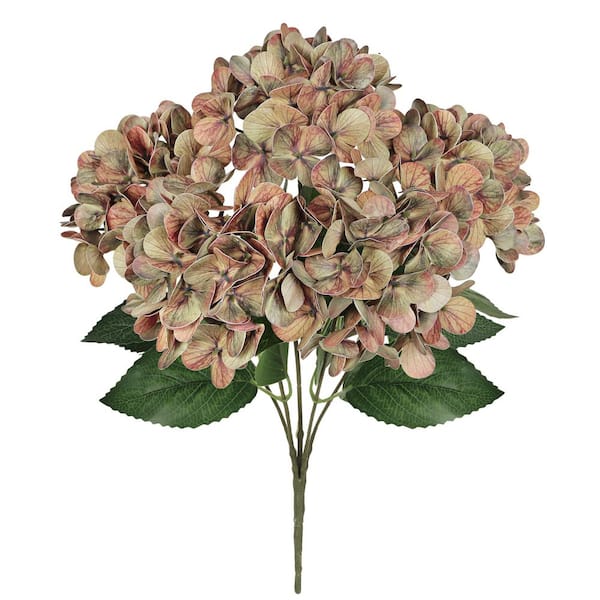 18 in. Dusty Cafe Brown Natural Touch Artificial Hydrangea Flower Stem Bush Bouquet (Set of 2)