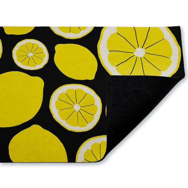 Lemon Squeezy Pattern Yellow 18 in. x 30 in. Polyester Non-Slip Outdoor Door Mat