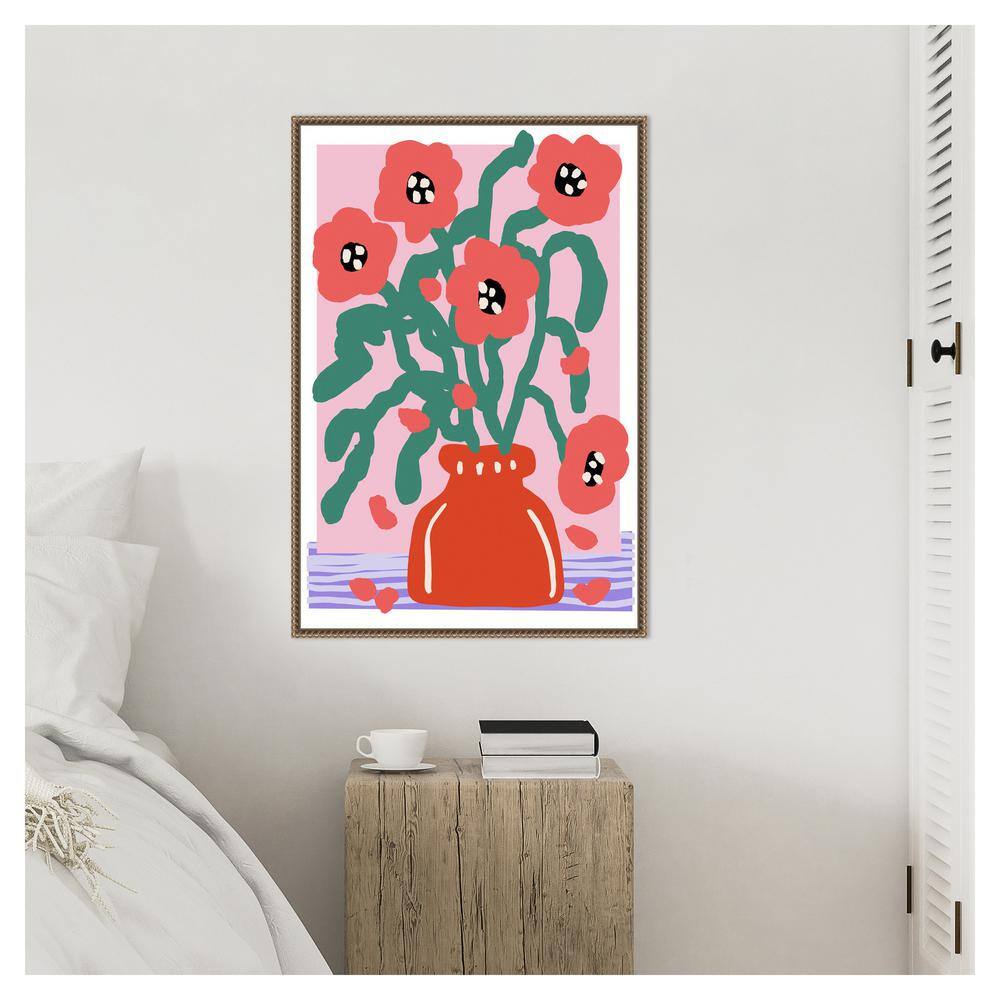23"x33" Flower Impression Abstract Canvas Art with Bronze Frame