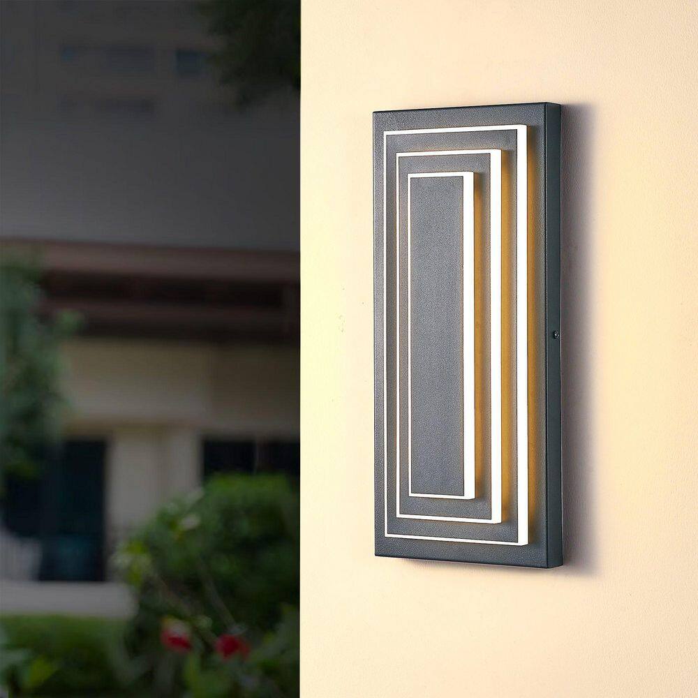 15.7 in. 3-Tier Black Outdoor LED Modern Wall Sconce (2 Pack) price history on PriceWatchPro