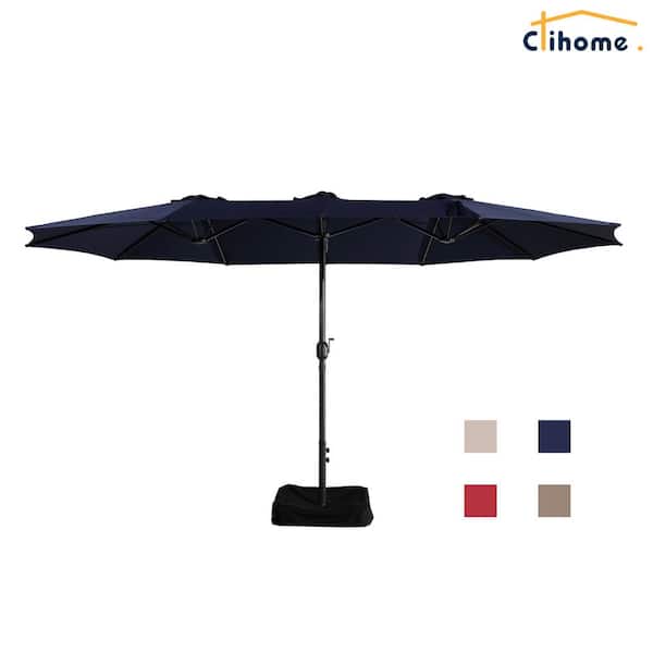 Clihome 15 ft. Outdoor Market Umbrella in Navy, Double Air Vent, Iron Base, 133 sq. ft. Shade, Durable