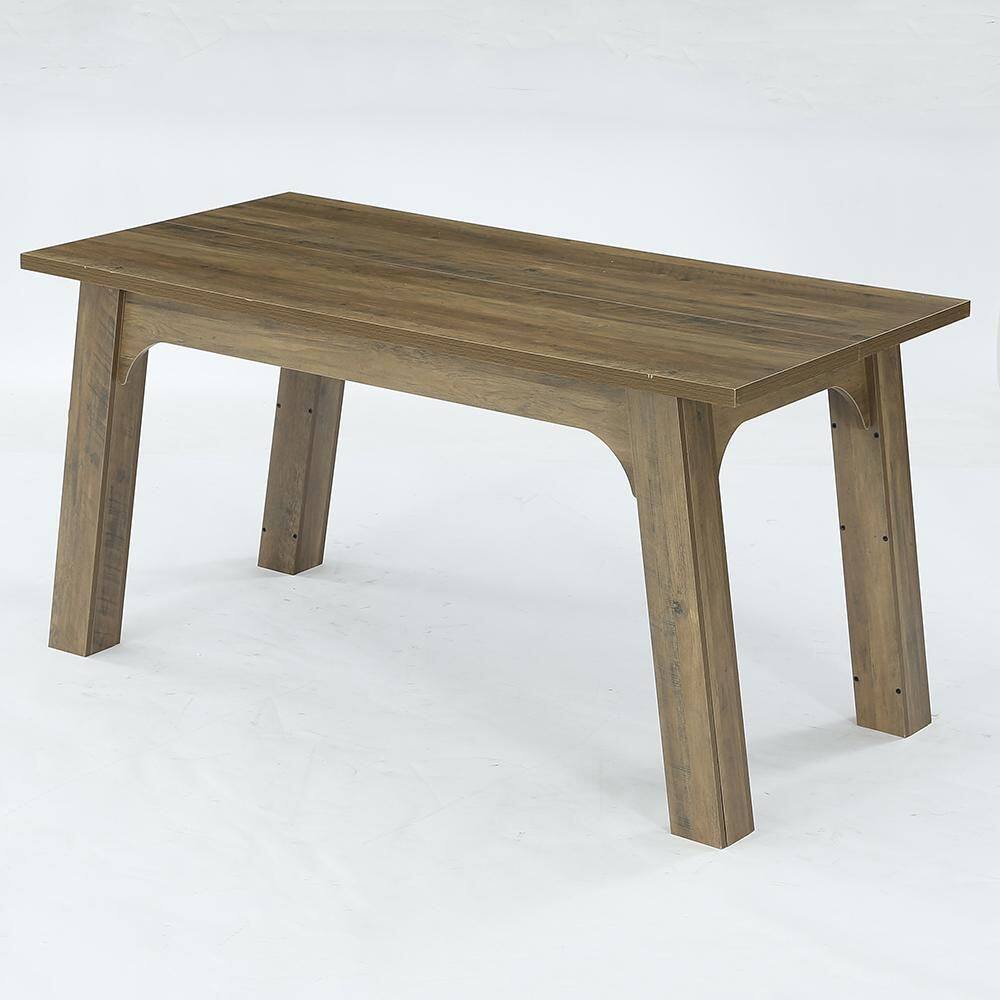 Modern Rectangular Brown Wood 63 in. 4 Legs Base Dining Table Seats-6