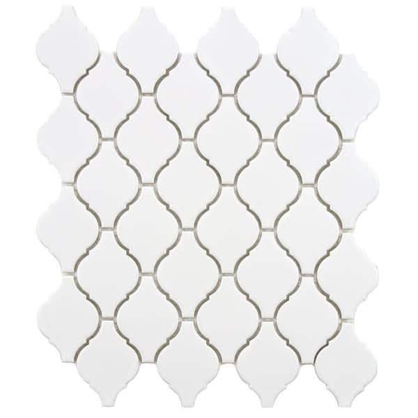 Merola Tile Arabesque Matte White 9-7/8 in. x 11-1/8 in. x 6 mm Porcelain Mosaic Tile